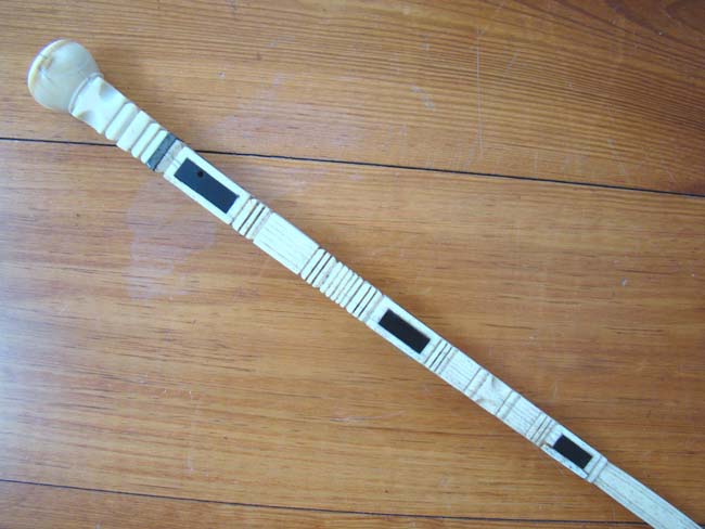 A 19th century whalebone walking stick with whale ivory knob and baleen inlays circa 1850
